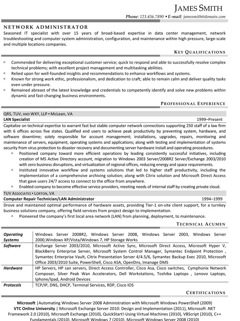 Download network administrator resume