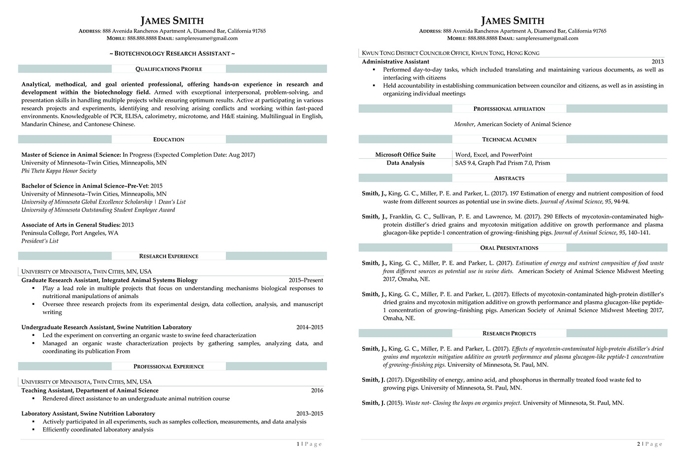 research assistant sample resume