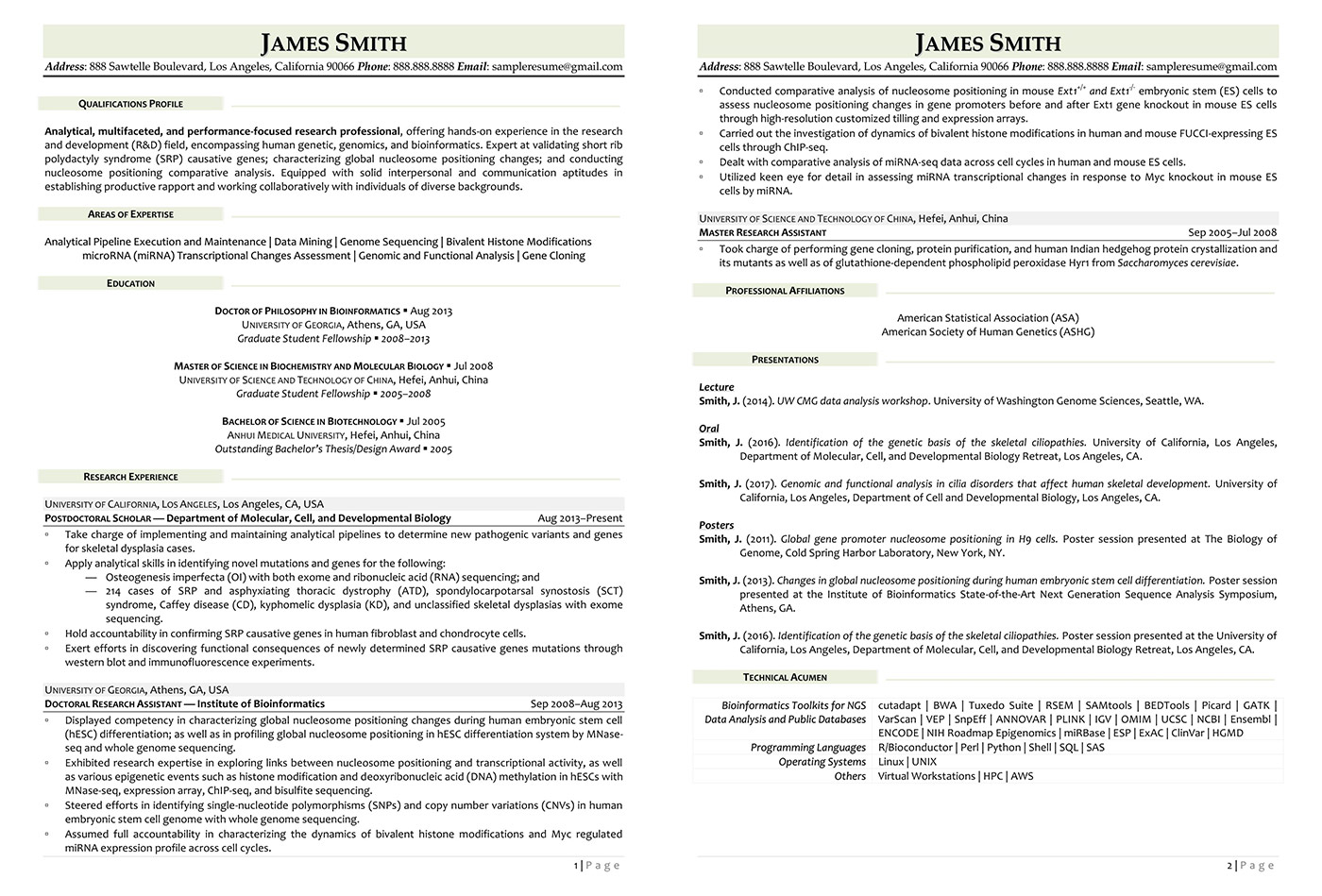 bioinformatics resume sample