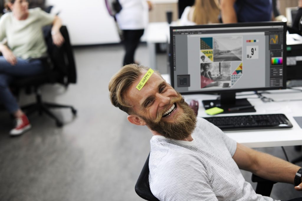 man happy about his creative employee benefits