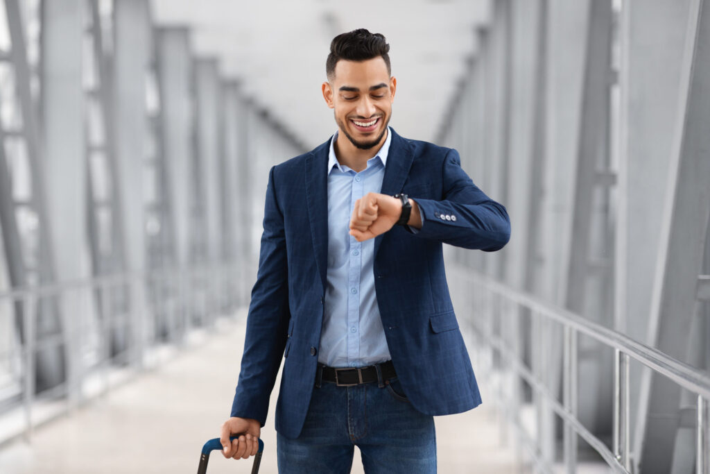 A man going to work on-time for good work habits.