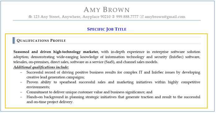 resume highlights of qualifications