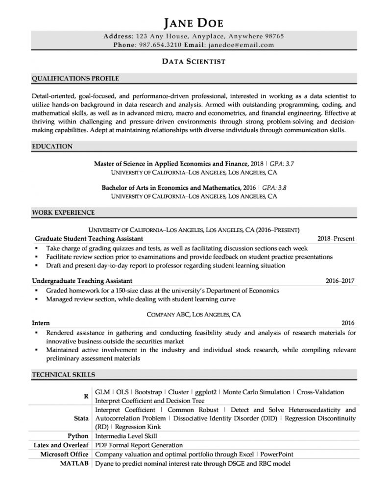 sample resume with no work experience 