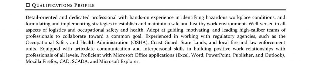 Qualifications profile section