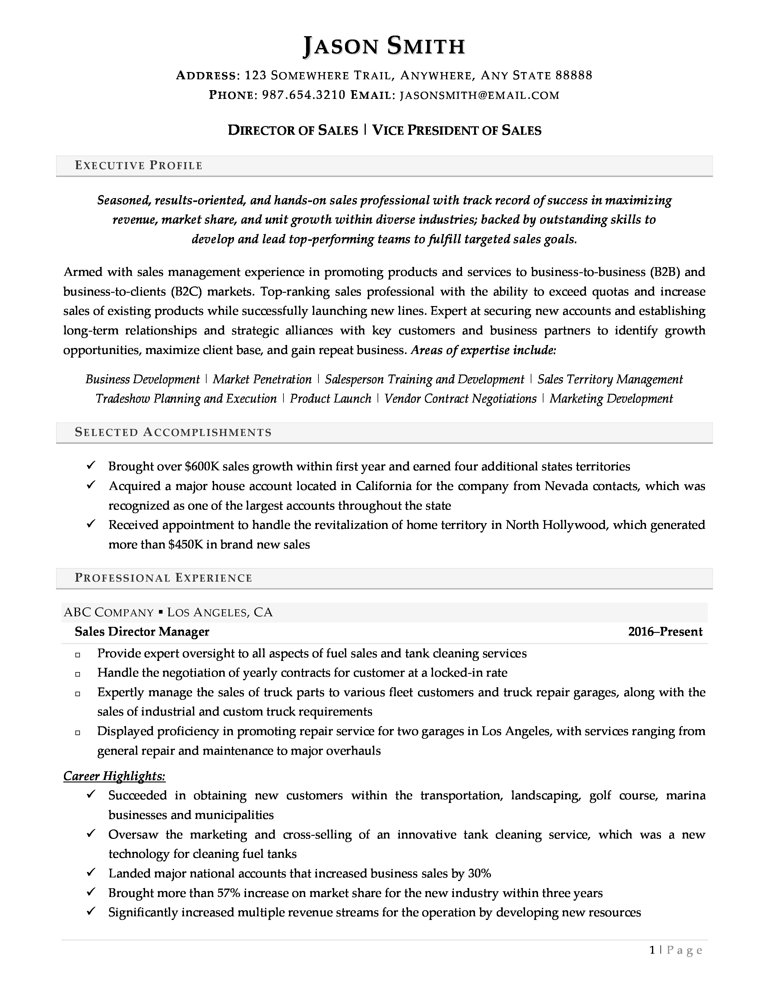 executive functional resume sample