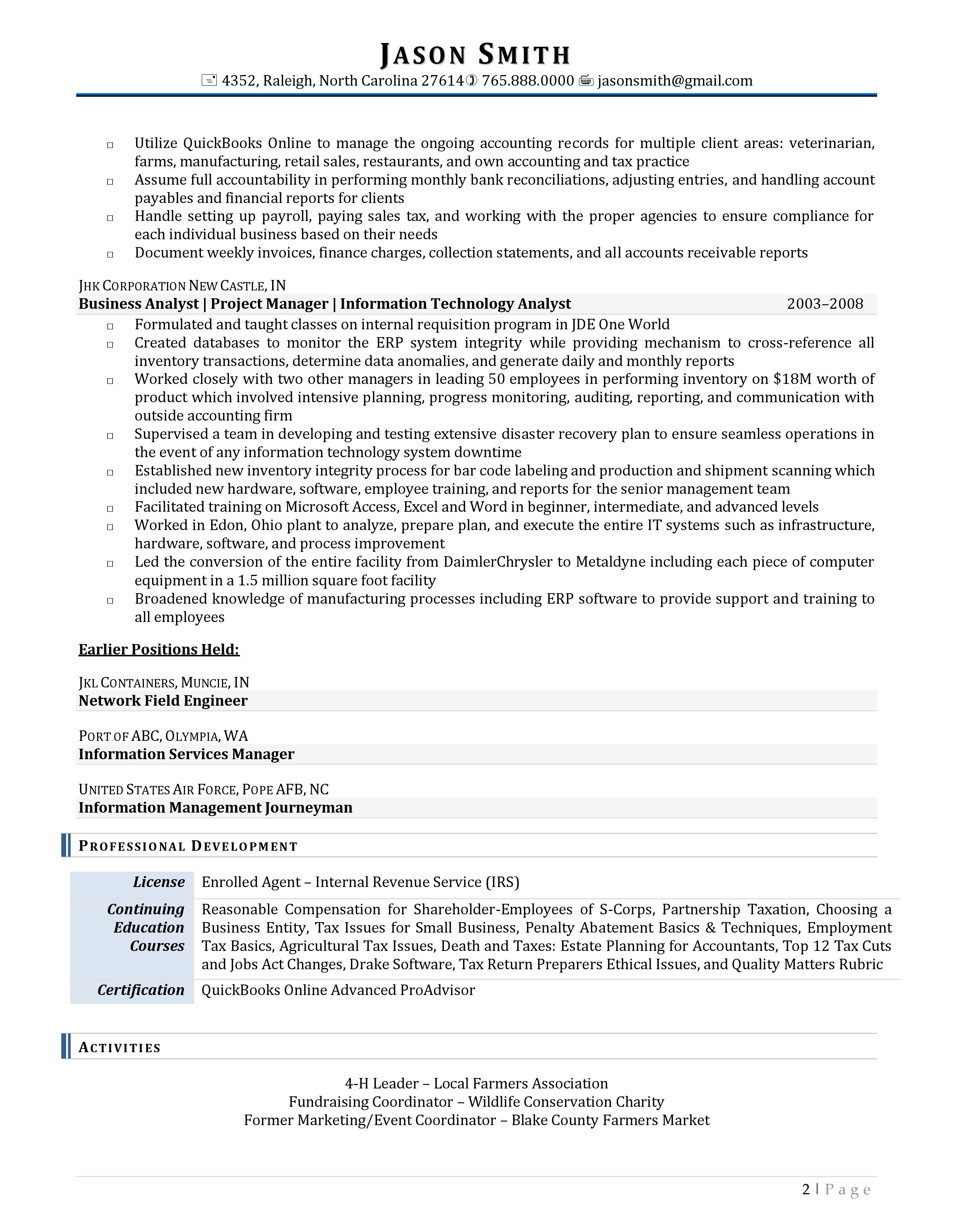 Long resume example from Resume Valley – page 2