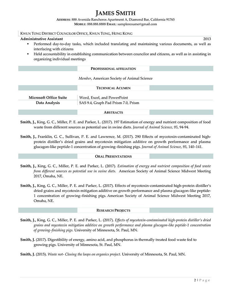 Medical resume sample for research assistant page 1