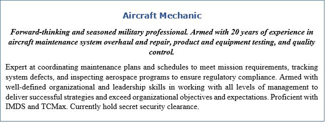 Resume Headline and Resume Profile for Aircraft Mechanic