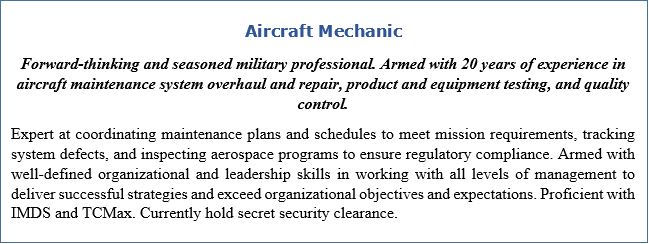 Resume Headline and Resume Profile for Aircraft Mechanic