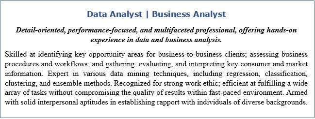 Resume Headline and Resume Profile for Data Analyst | Business Analyst