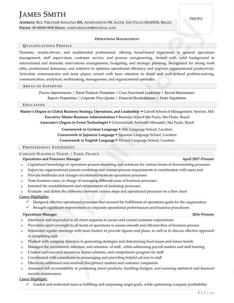 Curriculum Vitae - Operations Manager (Overseas)