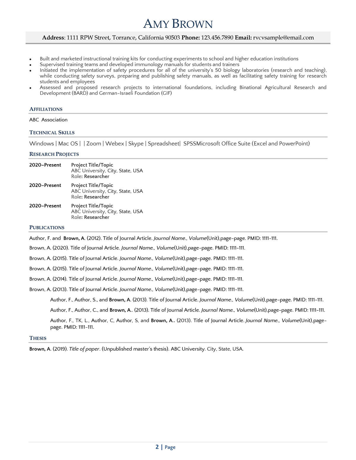 Resume Valley CV example page two